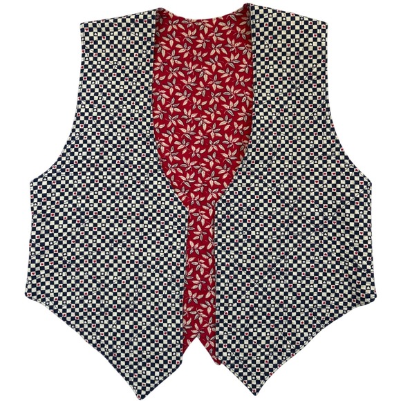 Jackets & Blazers - Reversible Quilted VTG‎ Vest Country Check Red Floral Hearts Stars Cottage